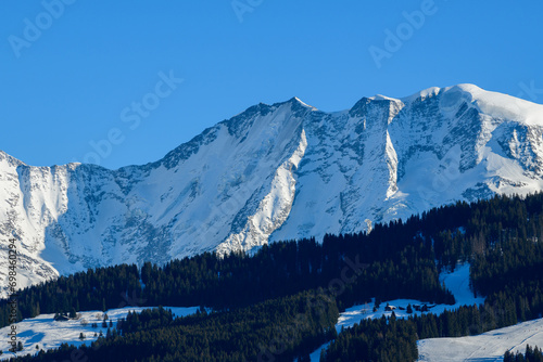 The close-up of the Domes de Miage in Europe, France, Rhone Alpes, Savoie, Alps, in winter, on a sunny day. photo