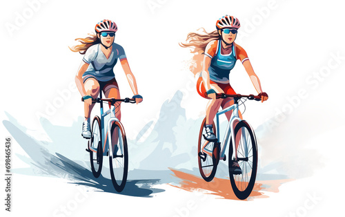 Female Cyclists isolated on transparent Background
