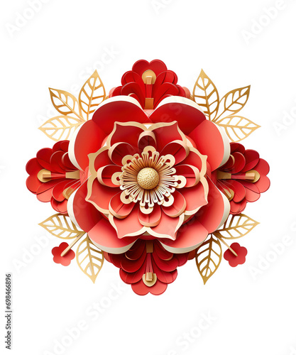 illustration of paper flower with chinese ornament ai generated © Andre Jovi