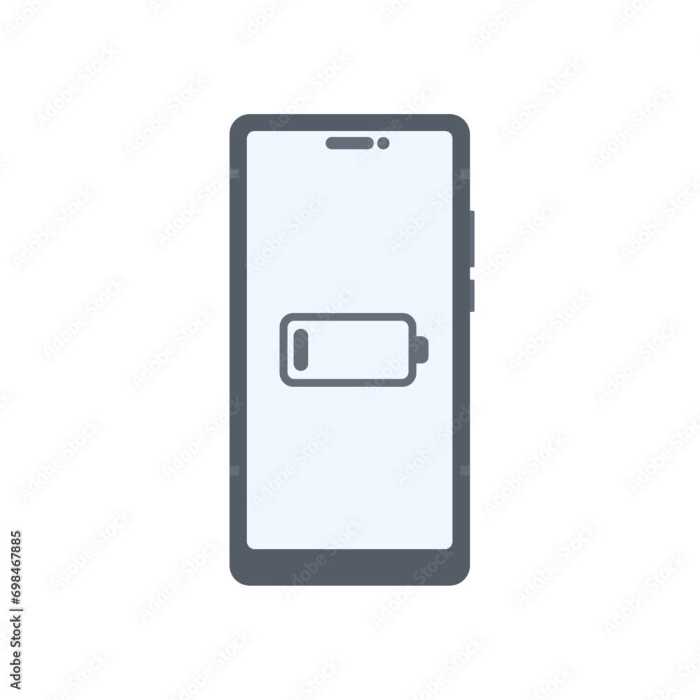 Mobile phone, smartphone with low battery icon. Flat design style. Technology vector illustration Mobile phone, smartphone with low battery icon. Flat design style. Technology vector illustration