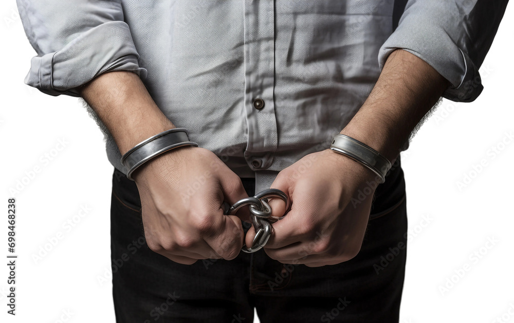 Person Grasping Handcuffs isolated on transparent Background