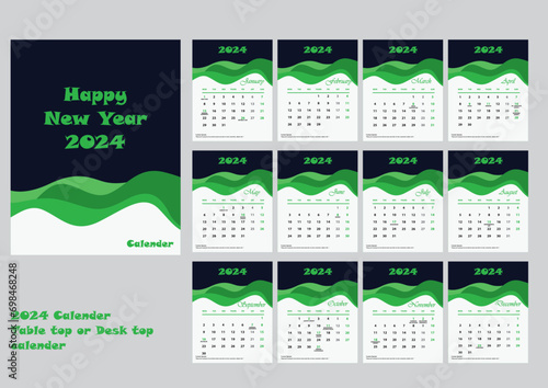 calendar 2024 with grass, Free vector modern design 2024calendar template, table top calendar, Desk Calendar, Desktop Calendar photo