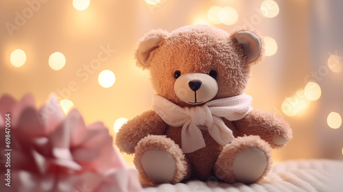Cute teddy bear stuffed toy on cozy background  © 俊后生