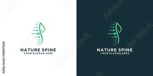 spine logo template with a combination of nature themes, abstract leaves and spine vectors
