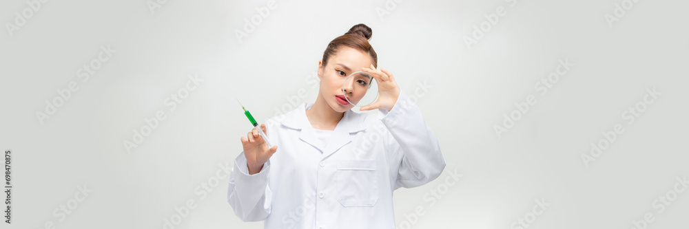 Scientific researcher analyzing dna substance in petri dish, Scientific researcher analyzing dna substance in petri dish,