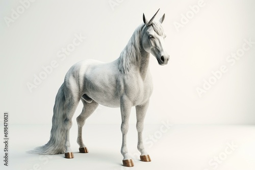 A 3D unicorn posing on a white background. Generative AI © Natalia