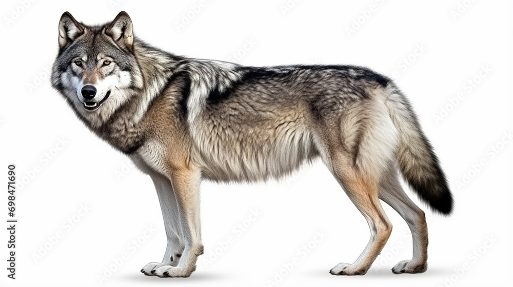 howling gray wolf isolated on white background. Generative Ai