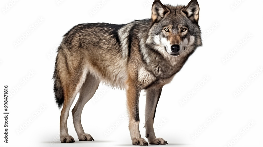 Gray wolf isolated on white background. Generative Ai