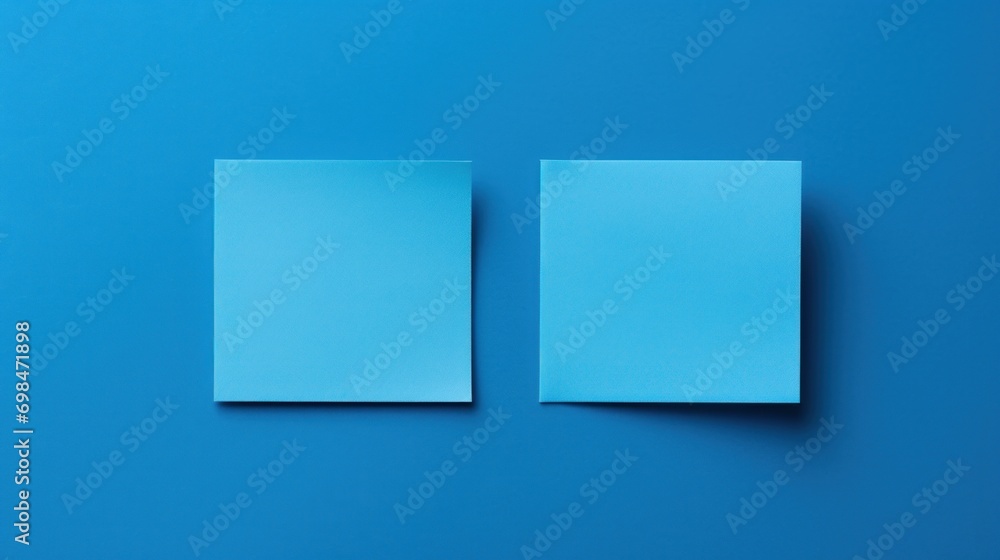  a couple of pieces of paper sitting on top of a blue table next to each other on a blue surface.