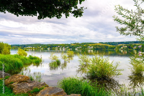 Canvas Print View of the Möhnesee and the surrounding landscape in the evening