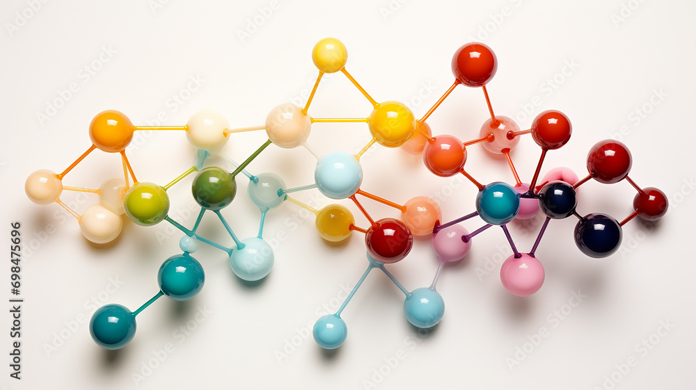 abstract schematic representation of the molecular structure, the relationship of atoms, multicolored round objects in the relationship. fictional object abstract schematic representation of the molecular structure, the relationship of atoms, multicolored round objects in the relationship. fictional object