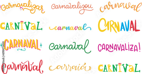 Carnival text lettering isolated on white background Vector photo