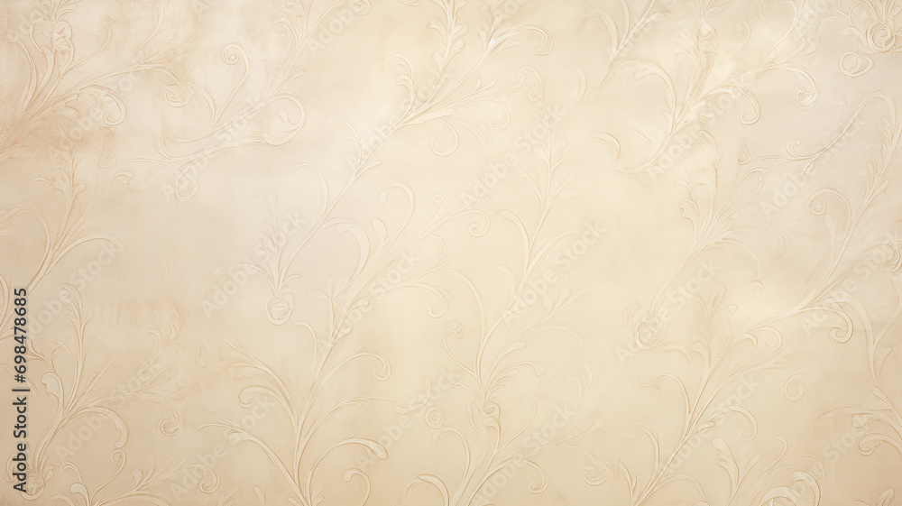 beige light brown background, warm abstract floral ornament on the wall surface copy space - obrazy, fototapety, plakaty 