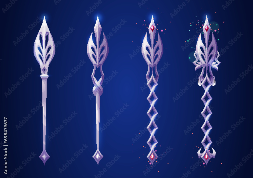 Fantasy scepter made of metal for game level rank ui design. Cartoon