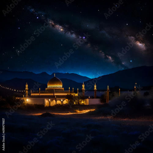Ethereal Nightfall Of Islamic Mosque Serenity under Starlight