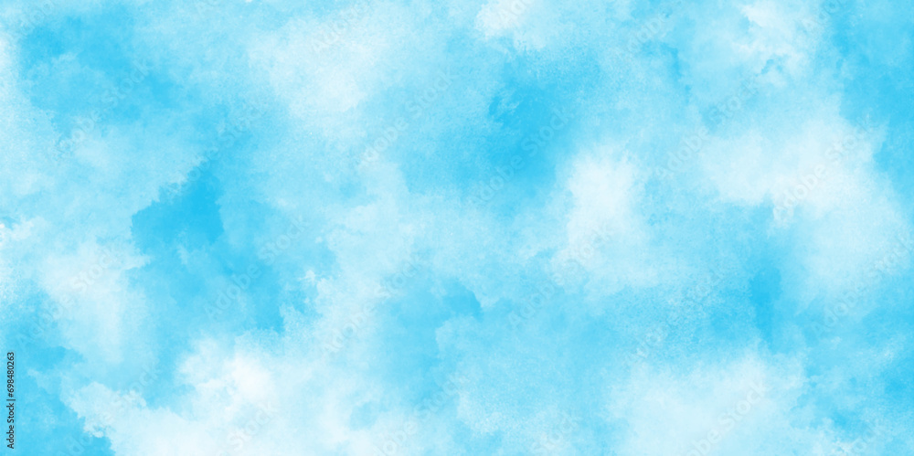 Blue Sky with white cloud and clear abstract. Beautiful air sunlight with clouds colorful.Classic hand painted Blue watercolor background for design. - obrazy, fototapety, plakaty 