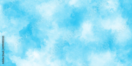 Blue Sky with white cloud and clear abstract. Beautiful air sunlight with clouds colorful.Classic hand painted Blue watercolor background for design.