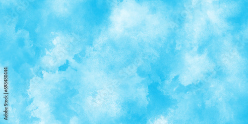 Blue Sky with white cloud and clear abstract. Beautiful air sunlight with clouds colorful.Classic hand painted Blue watercolor background for design.