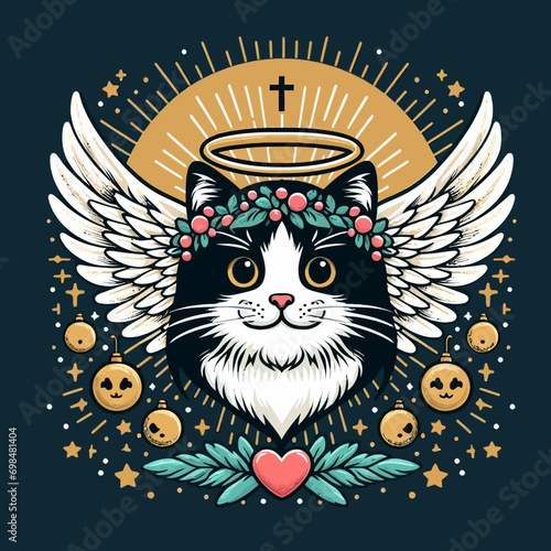 A cat with wings and a halo designs prints