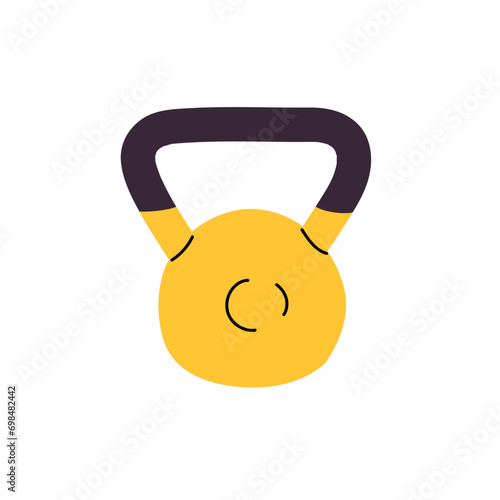 Kettle bell for strength training in gym. Kettlebell for weightlifting practices. Dumbbell, barbell, weight for powerlifting exercises. Sports equipment. Flat isolated vector illustration on white