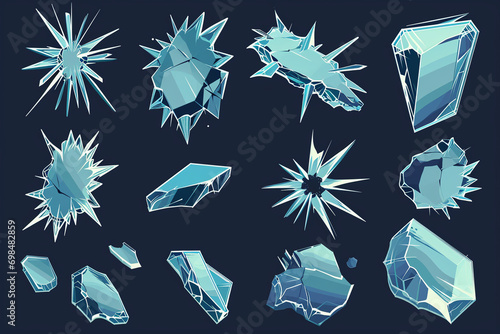 set of shattered glass vector style icons, symbolizing fragility and emphasizing the importance of avoiding rough handling