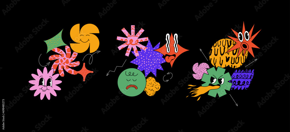 Vector illustration set of geometric compositions - user experience feedback. Concept of different mood and emotions Vector illustration set of geometric compositions - user experience feedback. Concept of different mood and emotions