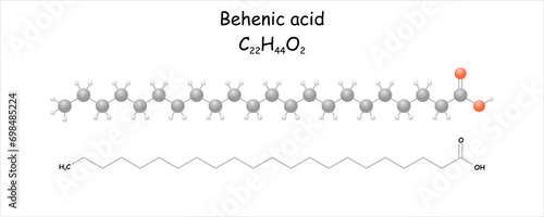 Behenic acid. Stylized molecule model and structural formula. Use for hair care.
