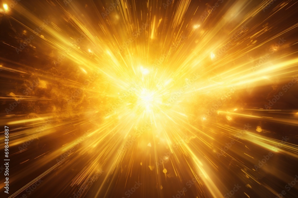 Abstract glowing golden light effect with sparkling rays