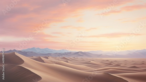  a painting of a desert landscape with mountains in the distance and a sky filled with clouds in the foreground. © Olga