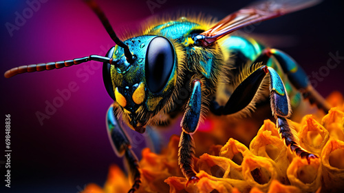Captivating close up of a vibrant bee showcasing © Rover