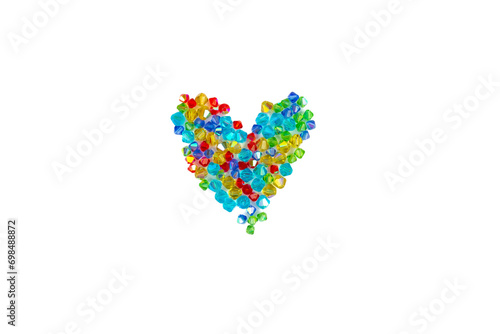 Heart made of multi-colored beads on a white background © Valeria F