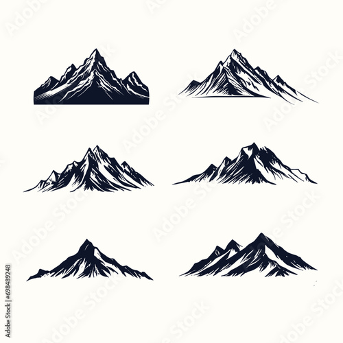  vector hand draw monochrome mountains set sketch design