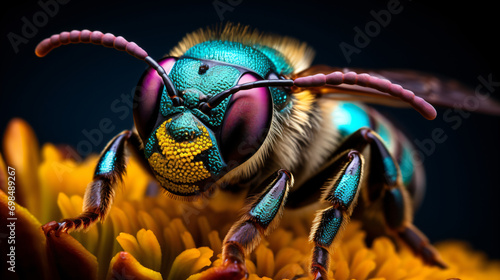Captivating close up of a vibrant bee showcasing