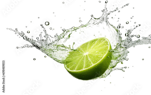 Water and Lime Splash isolated on transparent Background