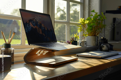 sleek and minimalistic laptop stand as an essential accessory for an ergonomic and stylish workspace