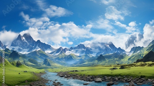 Panoramic Splendor: A panoramic vista capturing the grandeur of Pic du Midi Ossau.  photo