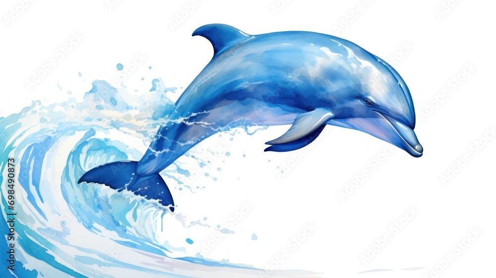 a painting of a dolphin jumping out of the water with a splash of water on it's back end. a painting of a dolphin jumping out of the water with a splash of water on it's back end.