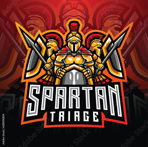 spartan triage mascot logo vector design with modern illustration concept style for badge, emblem and t shirt printing. spartan sport team logo design. Spartan triage illustration. Eps10 vector.