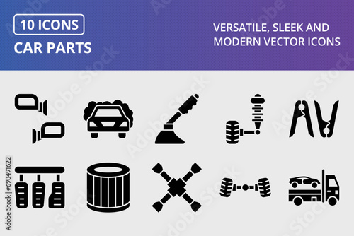 Car Parts Glyph Icons Set