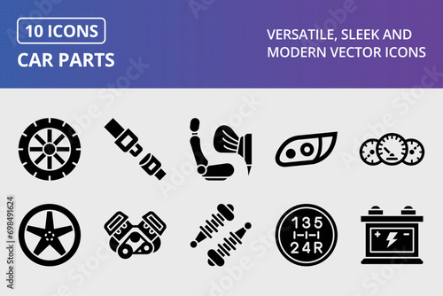 Car Parts Glyph Icons Set