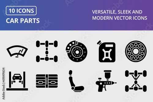 Car Parts Glyph Icons Set