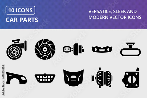 Car Parts Glyph Icons Set