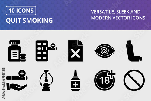 Quit Smoking Glyph Icons Set