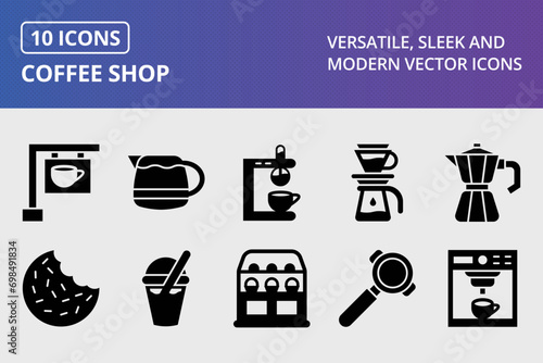 Coffee Shop Glyph Icons Set