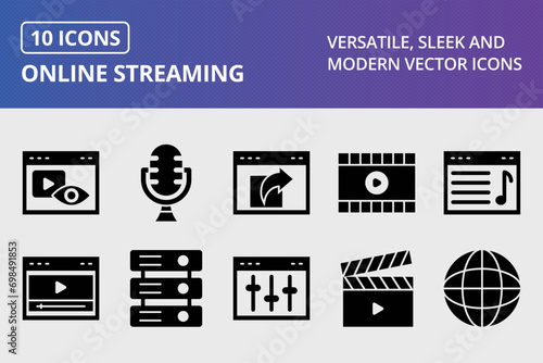 Online Streaming Glyph Icons Set