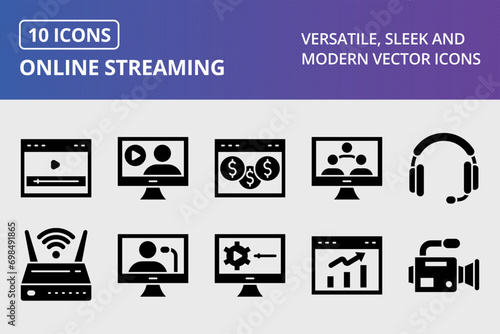 Online Streaming Glyph Icons Set