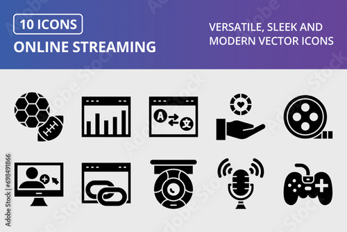 Online Streaming Glyph Icons Set