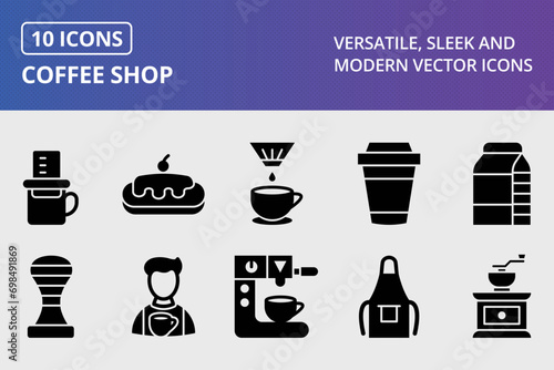 Coffee Shop Glyph Icons Set