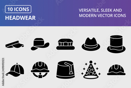 Headwear Glyph Icons Set