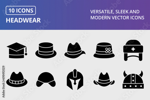 Headwear Glyph Icons Set